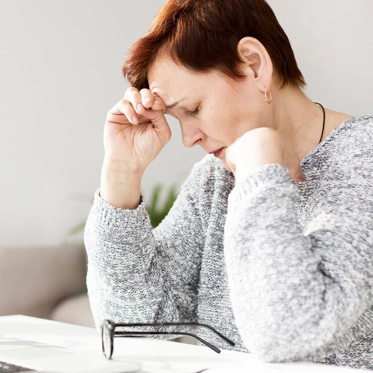 Woman having Migraine - Pain relief - Acupuncture